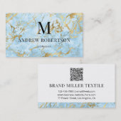 Blue Gold Marble Stone QR Code Visitekaartje (Voorkant / Achterkant)