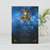 Blue Gold Masquerade Mardi Gras Ball Invitation (Debout devant)