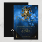 Blue Gold Masquerade Mardi Gras Ball Invitation (Devant / Derrière)