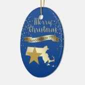 Blue Gold Massachusetts Star Keramisch Ornament (Links)