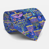 Blue Gold Menorah Star van David Hanukkah Pattern Stropdas (Opgerold)