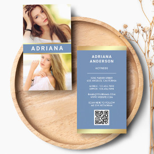 Blue Gold Model Actrice QR Code 2 Fotocollage Visitekaartje