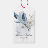 Blue Gold Modern Floral Elegant Wedding Cadeaulabel (Voorkant)