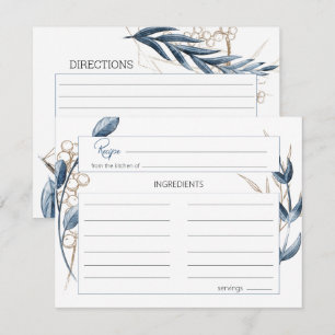 Blue Gold Modern Floral Wedding Recipcard Notitiekaartje