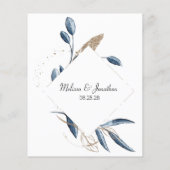 Blue Gold Moderne Floral Elégante Carte Conseil (Dos)