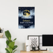 Blue Gold Moon & Stars Baby shower Affiche de bien (Bureau à domicile)