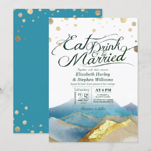 Blue Gold Mountains EAT Drink & Be Married Trouwfe Kaart