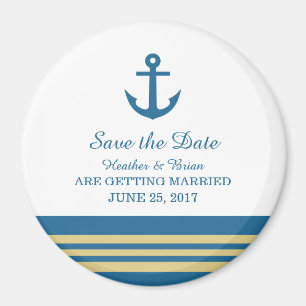 Blue Gold Nautical Anchor Save the Date Magnet Magneet