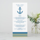 Blue Gold Nautical Anchor Wedding Menu (Staand voorkant)