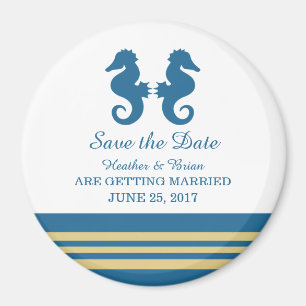 Blue Gold Nautical Seahorse Save the Date Magnet Magneet
