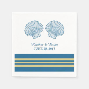 Blue Gold Nautical Seashells Paper Napkins Servetten