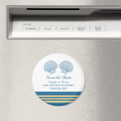 Blue Gold Nautical Seashells Save the Date Magnet Magneet (Insitu (Vaatwasser))