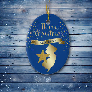 Blue Gold New Jersey Star Keramisch Ornament