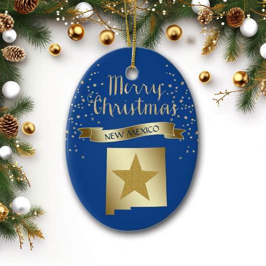 Blue Gold New Mexico Star Keramisch Ornament
