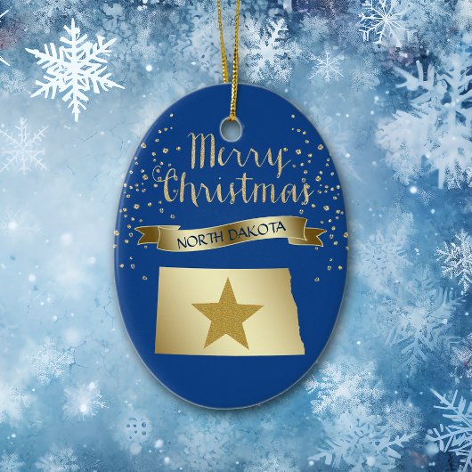 Blue Gold North Dakota Star Keramisch Ornament