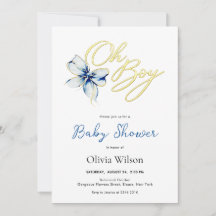 Blue & Gold “Oh Boy” Floral Typography Baby Shower