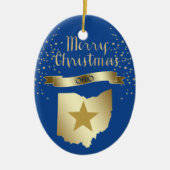Blue Gold Ohio Star Keramisch Ornament (Voorkant)