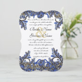 Blue & Gold Paisley Mariage damassé Invitation (Debout devant)