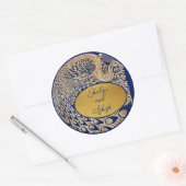 Blue Gold Peacock Art Nouveau bruiloft Sticker (Envelop)