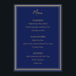 Blue Gold Peacock Art Nouveau Mariage plat Menu<br><div class="desc">Vous apprécierez cet élégant menu mariage de style Art Nouveau qui propose un paon doré sur un arrière - plan bleu profond. Le texte est en or pour décaler l'arrière - plan bleu. La couleur or n'est pas du papier peint, mais un pigment riche de couleur or et le charmant...</div>