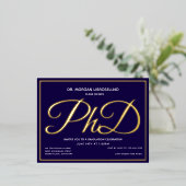 Blue Gold PhD-Afstuderen Folie Uitnodiging Briefkaart (Staand Voorkant)