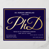 Blue Gold PhD-Afstuderen Folie Uitnodiging Briefkaart (Voorkant)