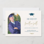 Blue Gold Photo Graduation Party Invitation (Devant)