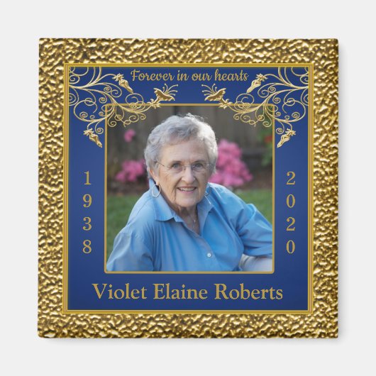 Blue, Gold Photo Template Memorial Magnet Magneet (Voorkant)