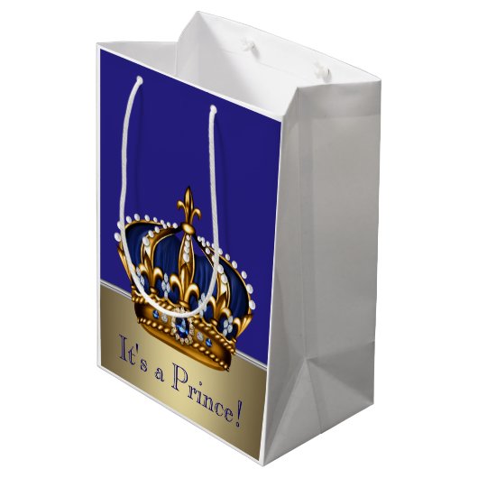 Blue Gold Prince Baby shower Medium Cadeauzakje (Achterkant Gekanteld)