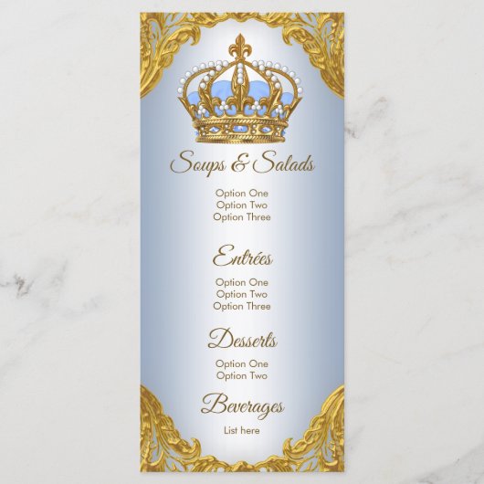 Blue Gold Prince Baby shower Menu (Voorkant)