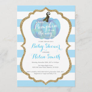 Blue & Gold Pumpkin Boy Baby shower Uitnodiging