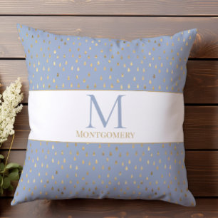 Blue Gold Raindrop Modern Trendy Monogram Kussen