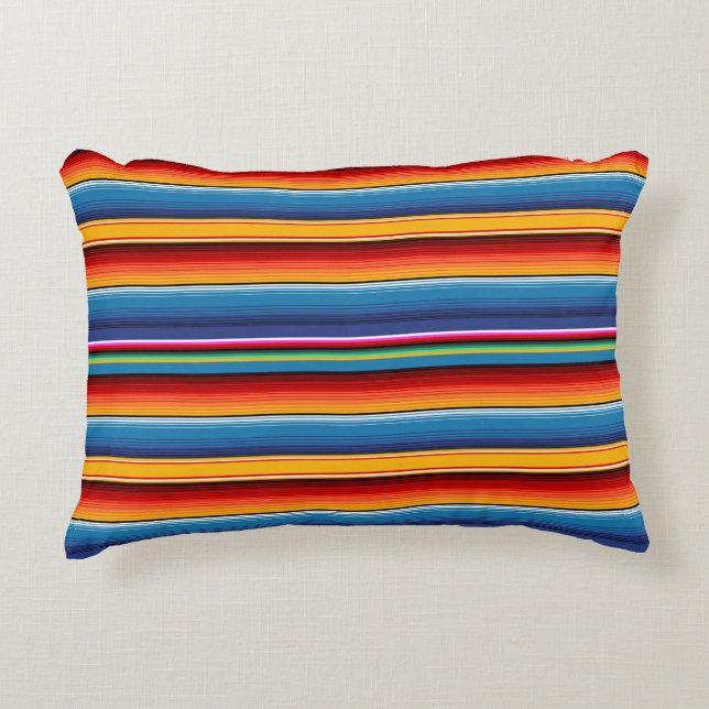 Blue Gold Red Mexican Sarape Accent Kussen (Voorkant)