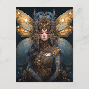 Blue Gold Robot Techno Fairy Fantasy Art Briefkaart