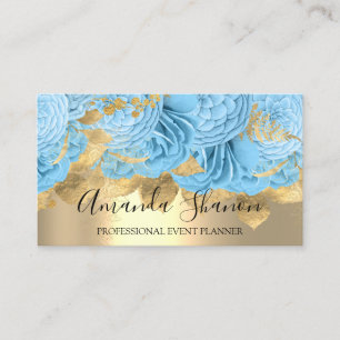 Blue Gold Rozen Flower Logo Event Planner QRCode Visitekaartje