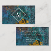Blue Gold Rust Metallic Texture Monogram Initial Visitekaartje (Voorkant / Achterkant)