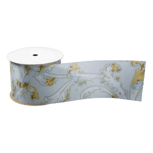 Blue Gold Scroll Swirl Pattern Elegant Lint