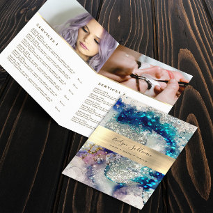 Blue gold silver waterverf service menubrochure