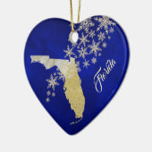 Blue Gold Snowflake Florida Heart Keramisch Ornament (Links)