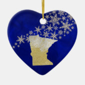 Blue Gold Snowflake Minnesota Heart Keramisch Ornament (Voorkant)