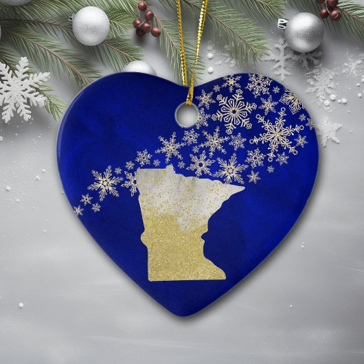 Blue Gold Snowflake Minnesota Heart Keramisch Ornament