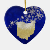 Blue Gold Snowflake Ohio Heart Keramisch Ornament (Voorkant)