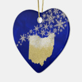 Blue Gold Snowflake Ohio Heart Keramisch Ornament (Links)