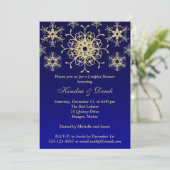 Blue, Gold Snowflakes Couples Douche Invitation (Debout devant)