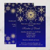 Blue, Gold Snowflakes Couples Douche Invitation (Devant / Derrière)