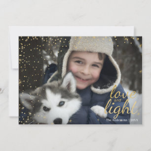 Blue & Gold Snowy Love & Light Hanukkah Photo Card Feestdagenkaart