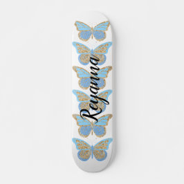 Blue Gold Sparkle Butterflies, speciaal gepersonal Skateboard