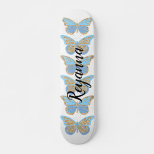 Blue Gold Sparkle Butterflies, speciaal gepersonal Skateboard