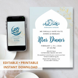 Blue Gold Sparkle Iftar Diner Uitnodiging