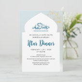 Blue Gold Sparkle Iftar Dinner Invitation (Debout devant)